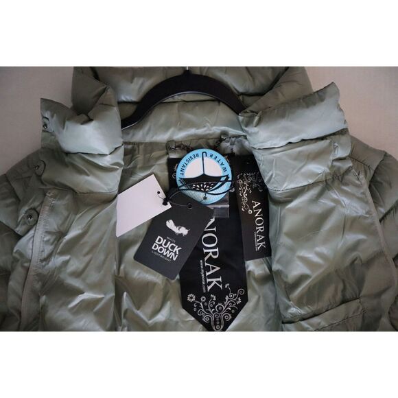 Anorak 50828CN Women's Sz L Green Down Filled Crop Sleeve Puffer Jacket - Picture 7 of 13